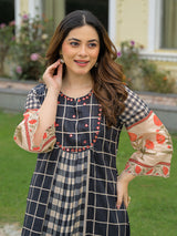 Black mirror embroidered anarkali kurti set