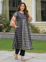 Black mirror embroidered anarkali kurti set