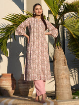Pink elegant printed cotton silk kurti set