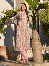 Pink elegant printed cotton silk kurti set
