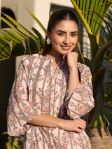 Pink elegant printed cotton silk kurti set