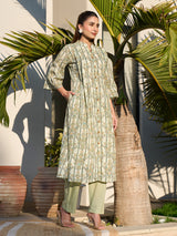 Green graceful printed cotton silk kurti set