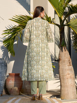 Green graceful printed cotton silk kurti set