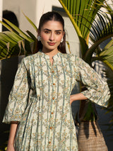 Green graceful printed cotton silk kurti set