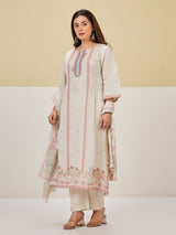 Off white elegant printed cotton kurti set
