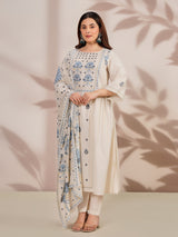 Off white cotton festive kurti set with floral print