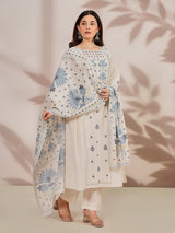 Off white cotton festive kurti set with floral print