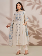 Off white cotton festive kurti set with floral print