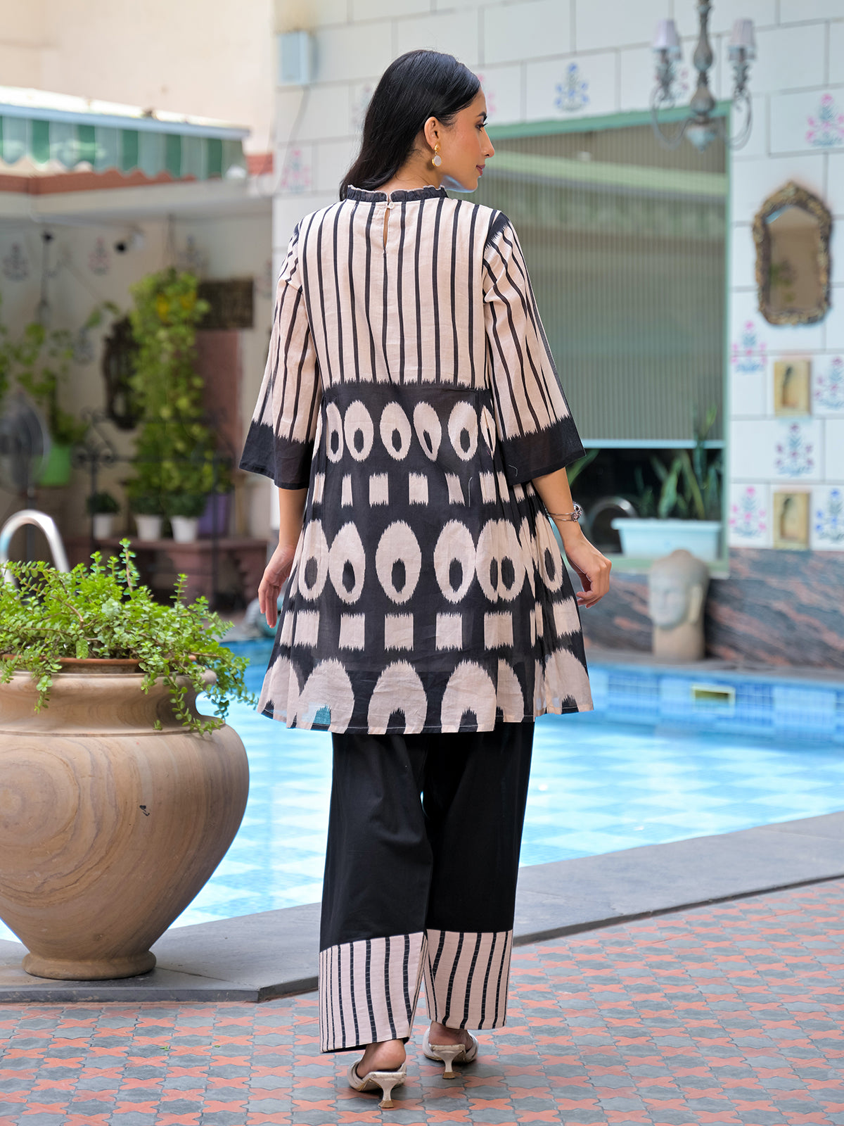Black designer printed palazzo kurti set