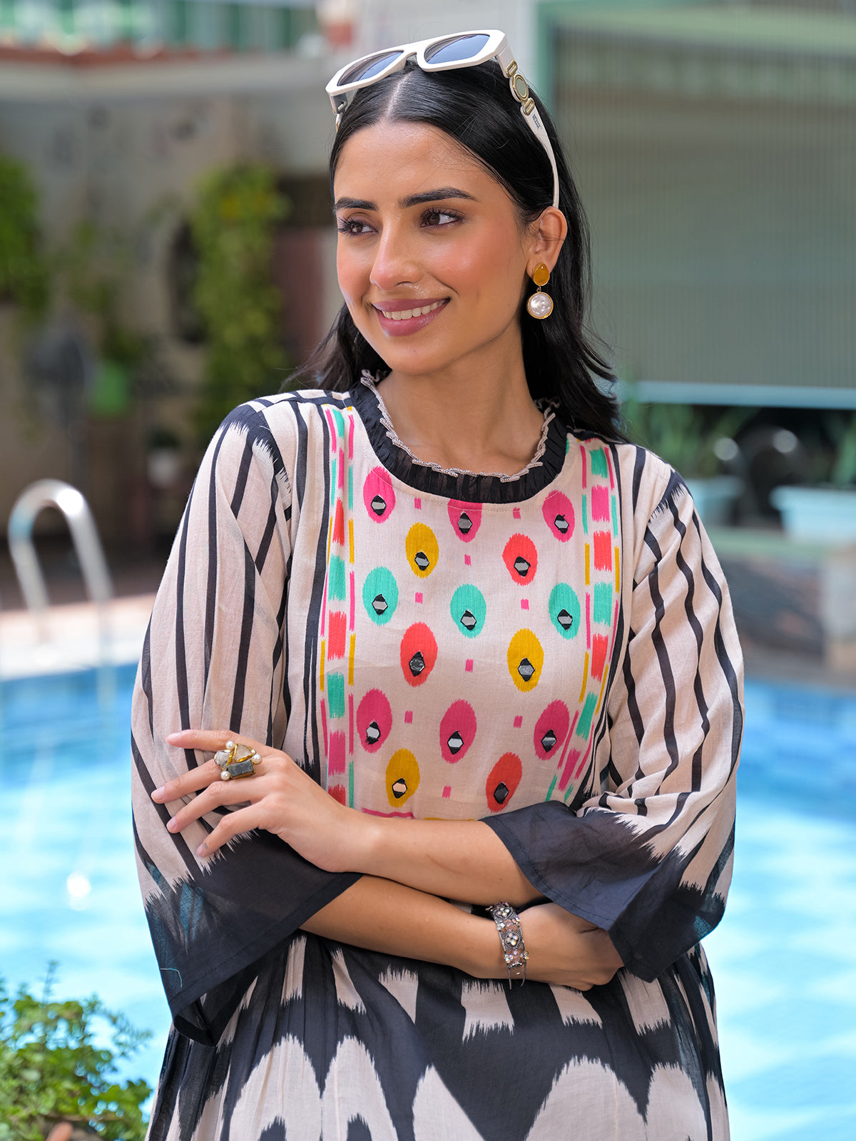 Black designer printed palazzo kurti set