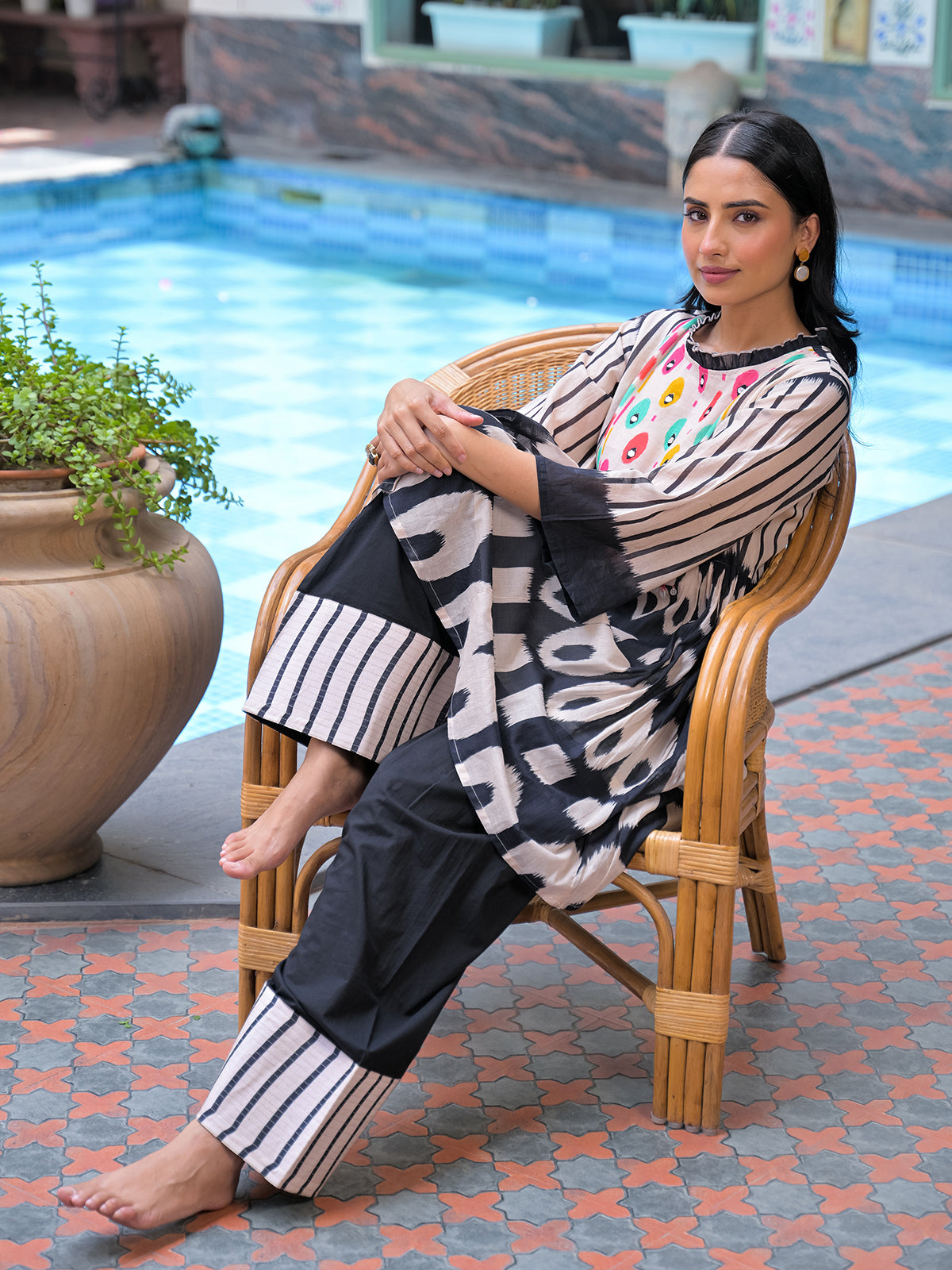 Black designer printed palazzo kurti set