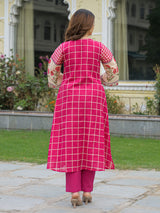 Pink festive aabla work anarkali kurti set