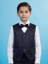 Blue abstract embroidered boys three piece coat suit