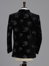 Black embroidered velvet boys three piece coat suit