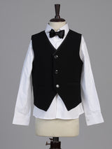 Black embroidered velvet boys three piece coat suit