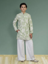 Pista green botanical boys kurta suit