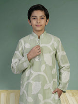 Pista green botanical boys kurta suit