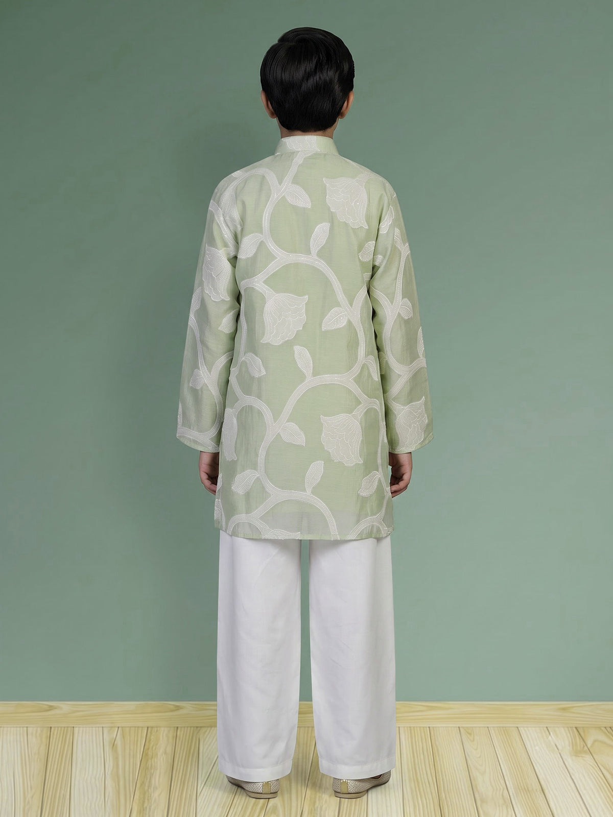 Pista green botanical boys kurta suit