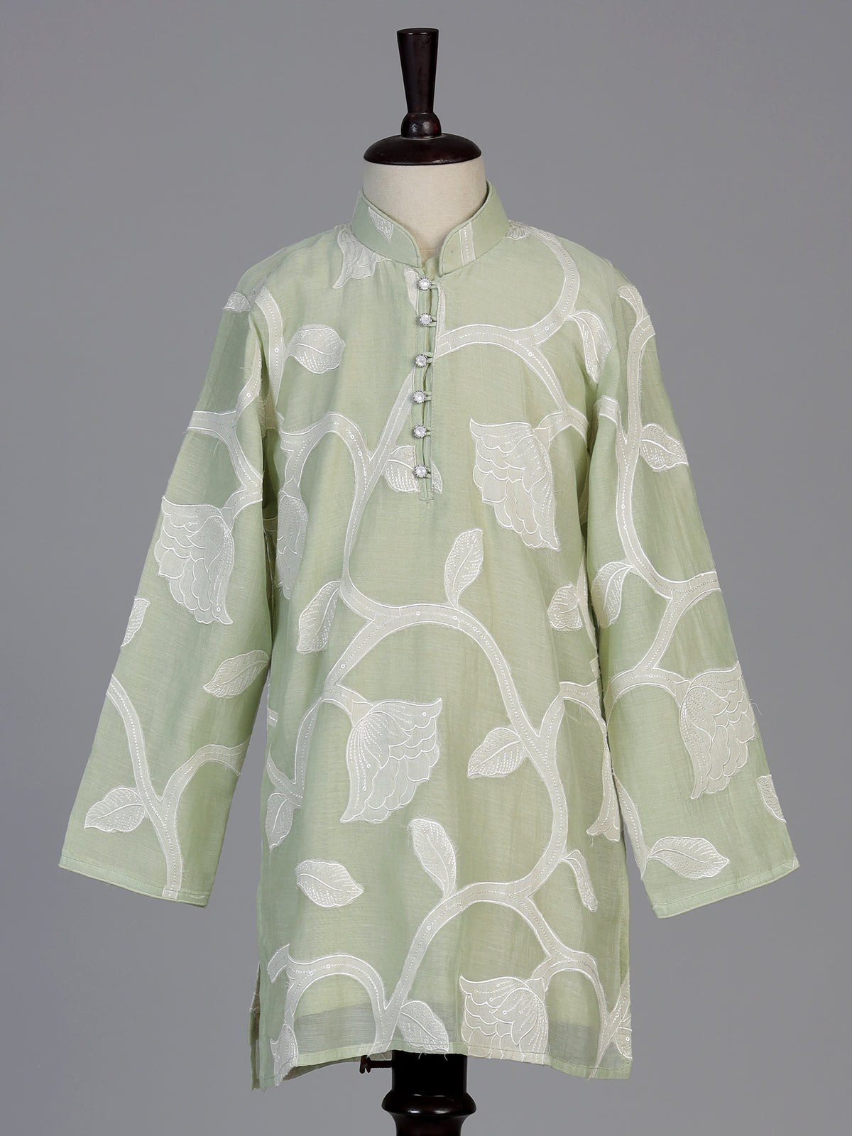 Pista green botanical boys kurta suit