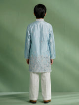 Sky blue floral boys kurta suit