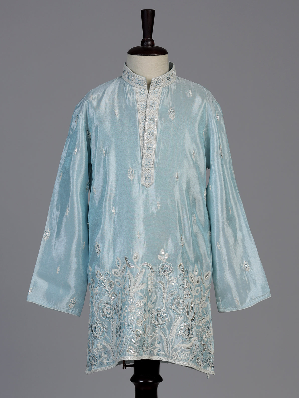 Sky blue floral boys kurta suit