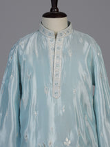 Sky blue floral boys kurta suit