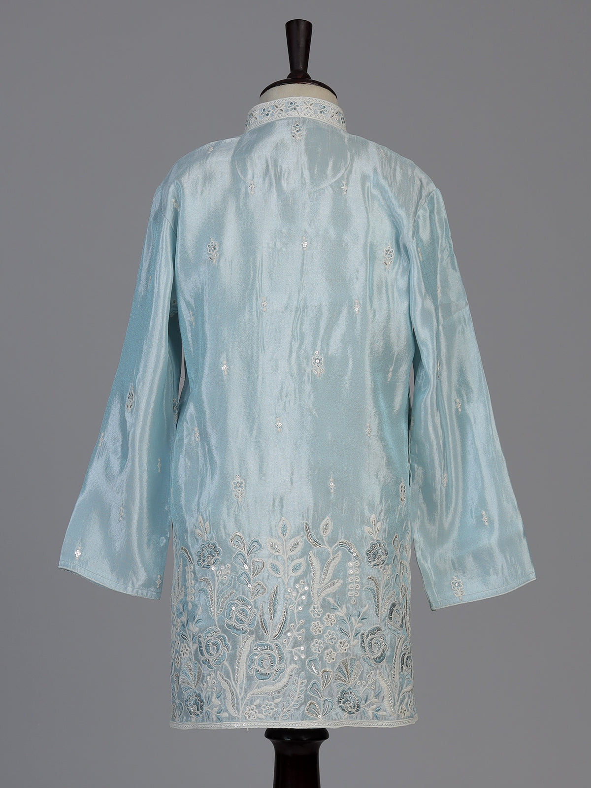 Sky blue floral boys kurta suit