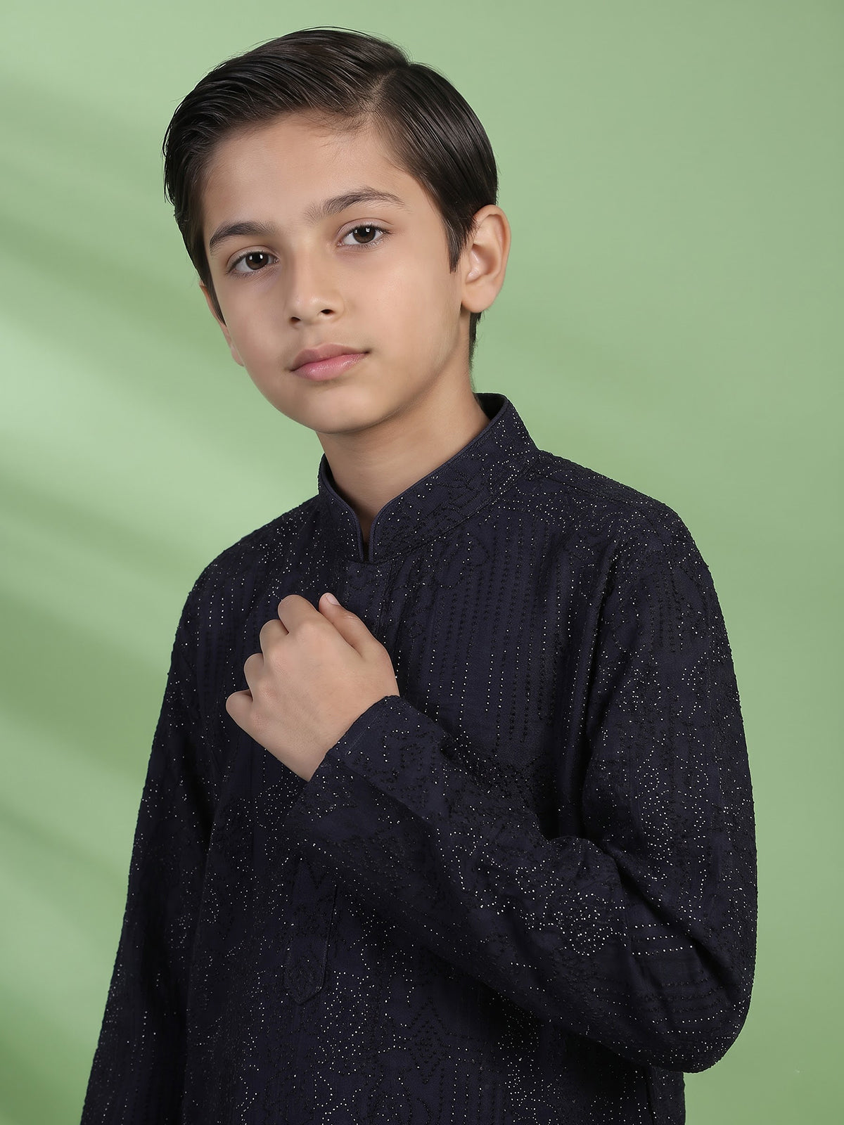 Navy blue swarovski boys kurta suit