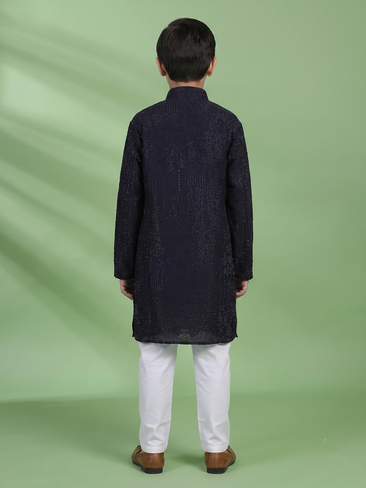Navy blue swarovski boys kurta suit