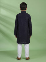 Navy blue swarovski boys kurta suit