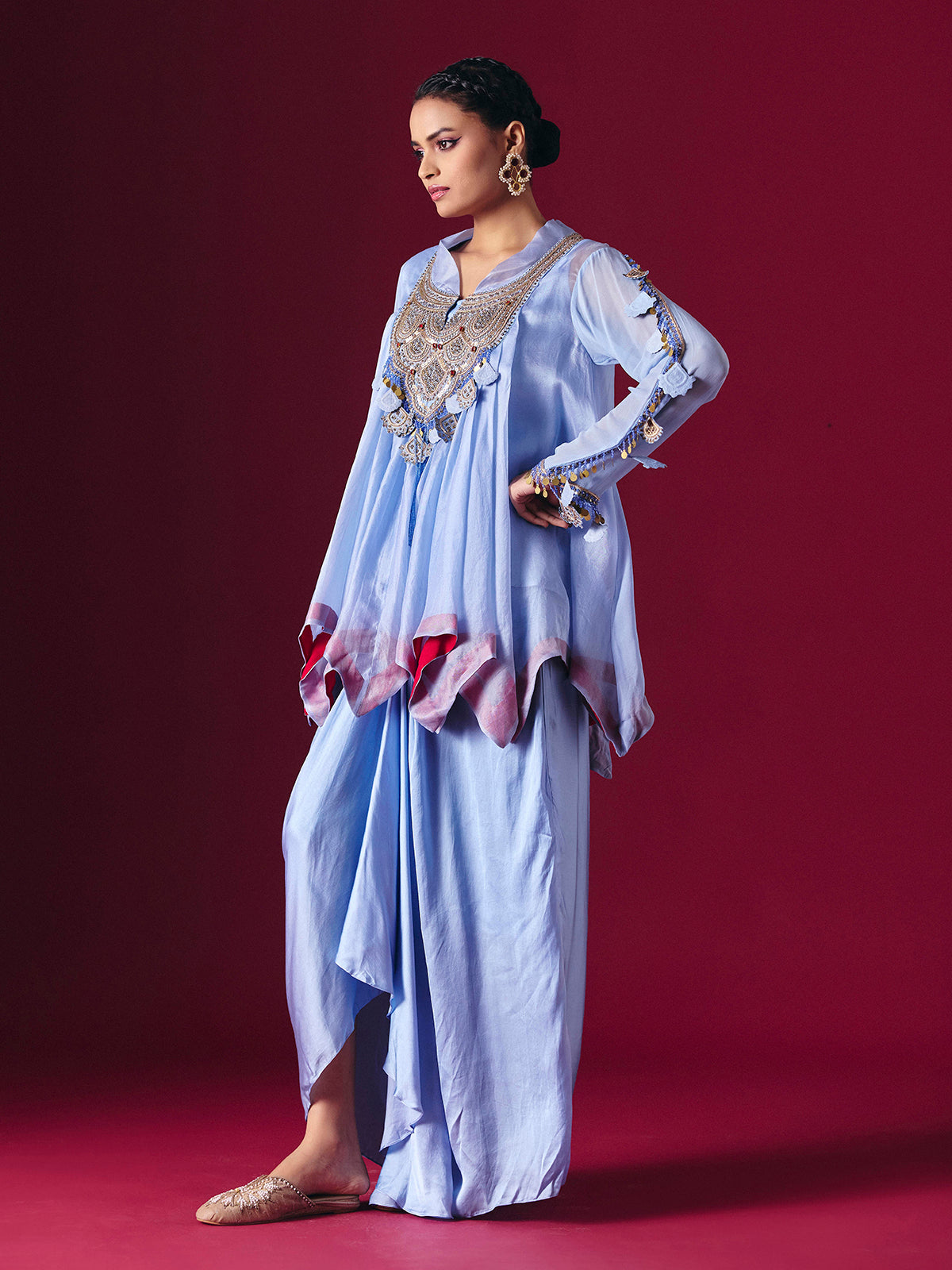 Lavender tissue silk designer indo western salwar suit