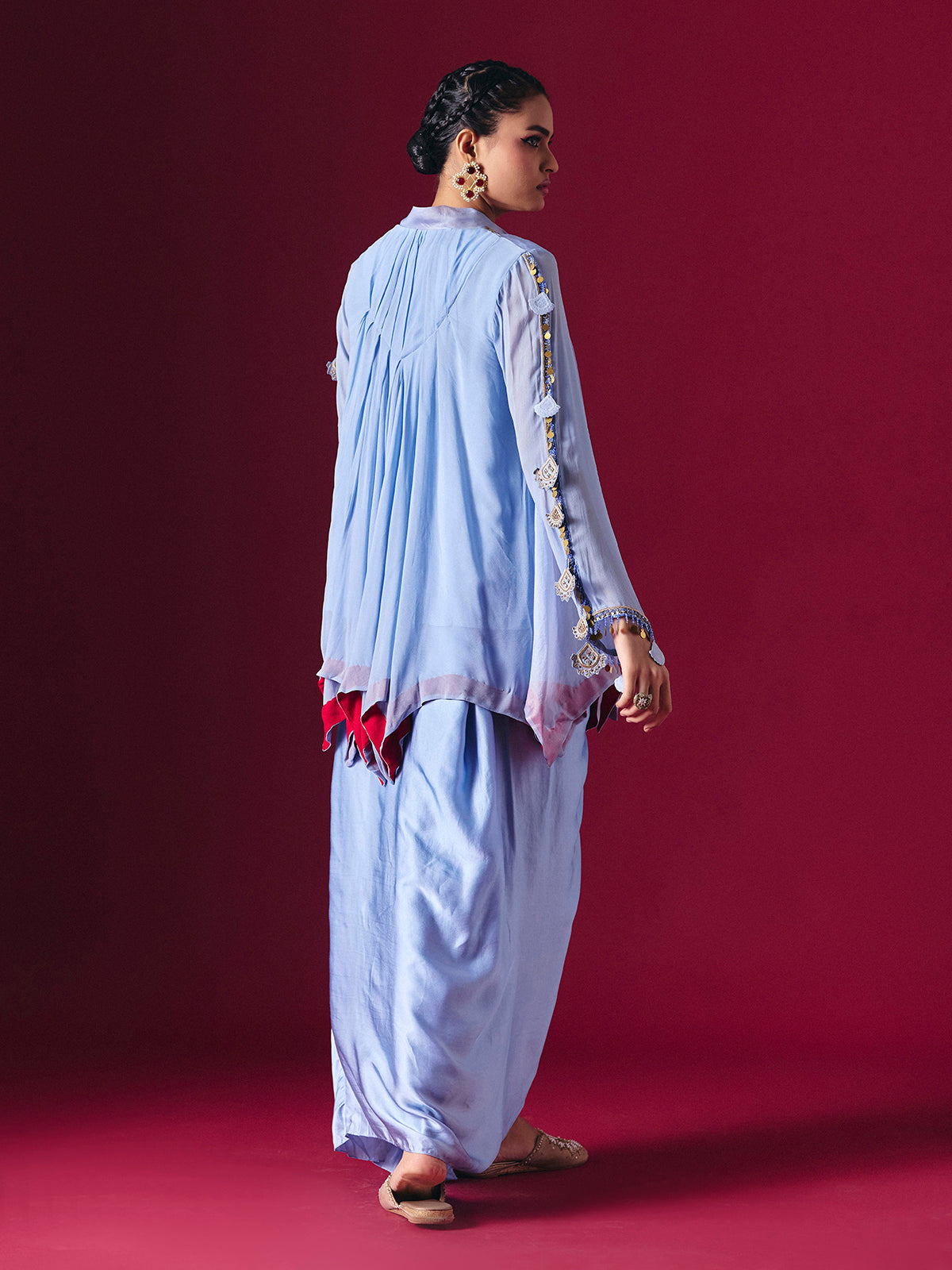 Lavender tissue silk designer indo western salwar suit