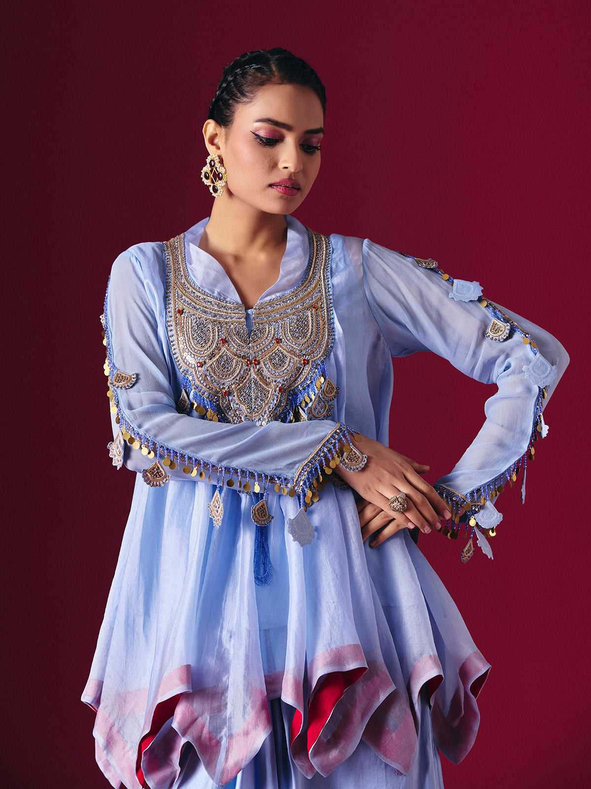 Lavender tissue silk designer indo western salwar suit
