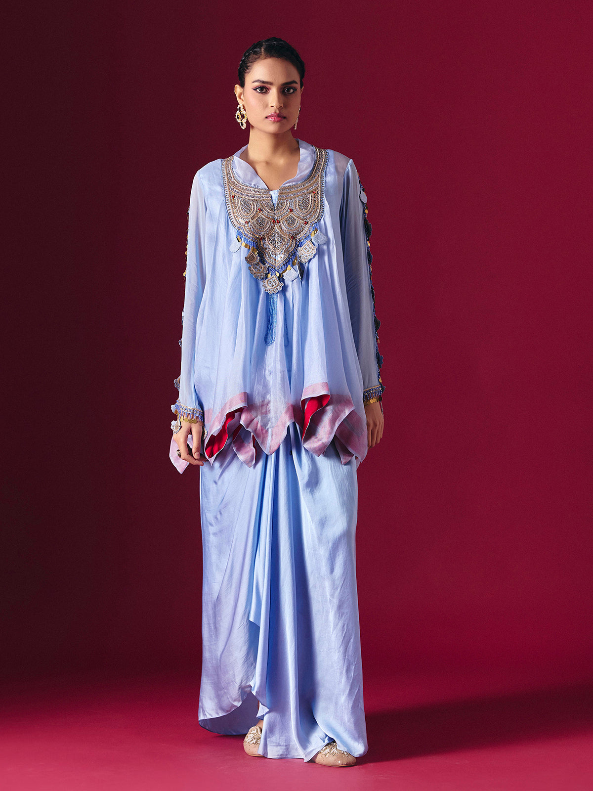 Lavender tissue silk designer indo western salwar suit