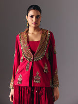Maroon indo western wedding wear palazzo suit
