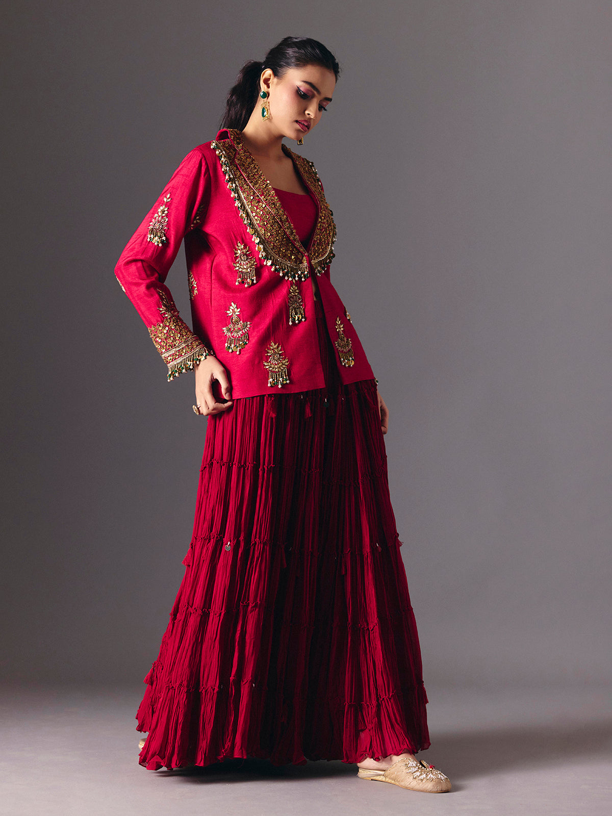 Maroon indo western wedding wear palazzo suit