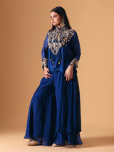 Blue tissue silk designer indo western palazzo suit