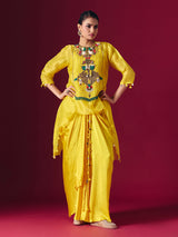 Yellow tissue silk indo western festive salwar suit for women