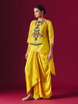 Yellow tissue silk indo western festive salwar suit for women