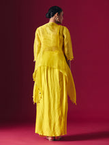 Yellow tissue silk indo western festive salwar suit for women