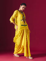 Yellow tissue silk indo western festive salwar suit for women