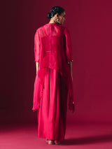 Red tissue silk designer indo western salwar suit for reception