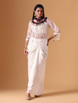 White tissue silk designer indo western salwar suit for women