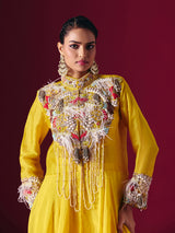 Yellow tissue silk designer indo western palazzo suit