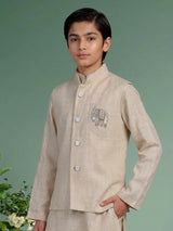 Cream elephant embroidered boys waistcoat set