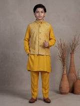 Mustard yellow chevron embroidered boys waistcoat set