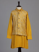 Mustard yellow chevron embroidered boys waistcoat set