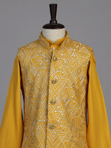 Mustard yellow chevron embroidered boys waistcoat set
