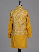 Mustard yellow chevron embroidered boys waistcoat set