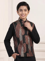 Black metallic nehru boys waistcoat set